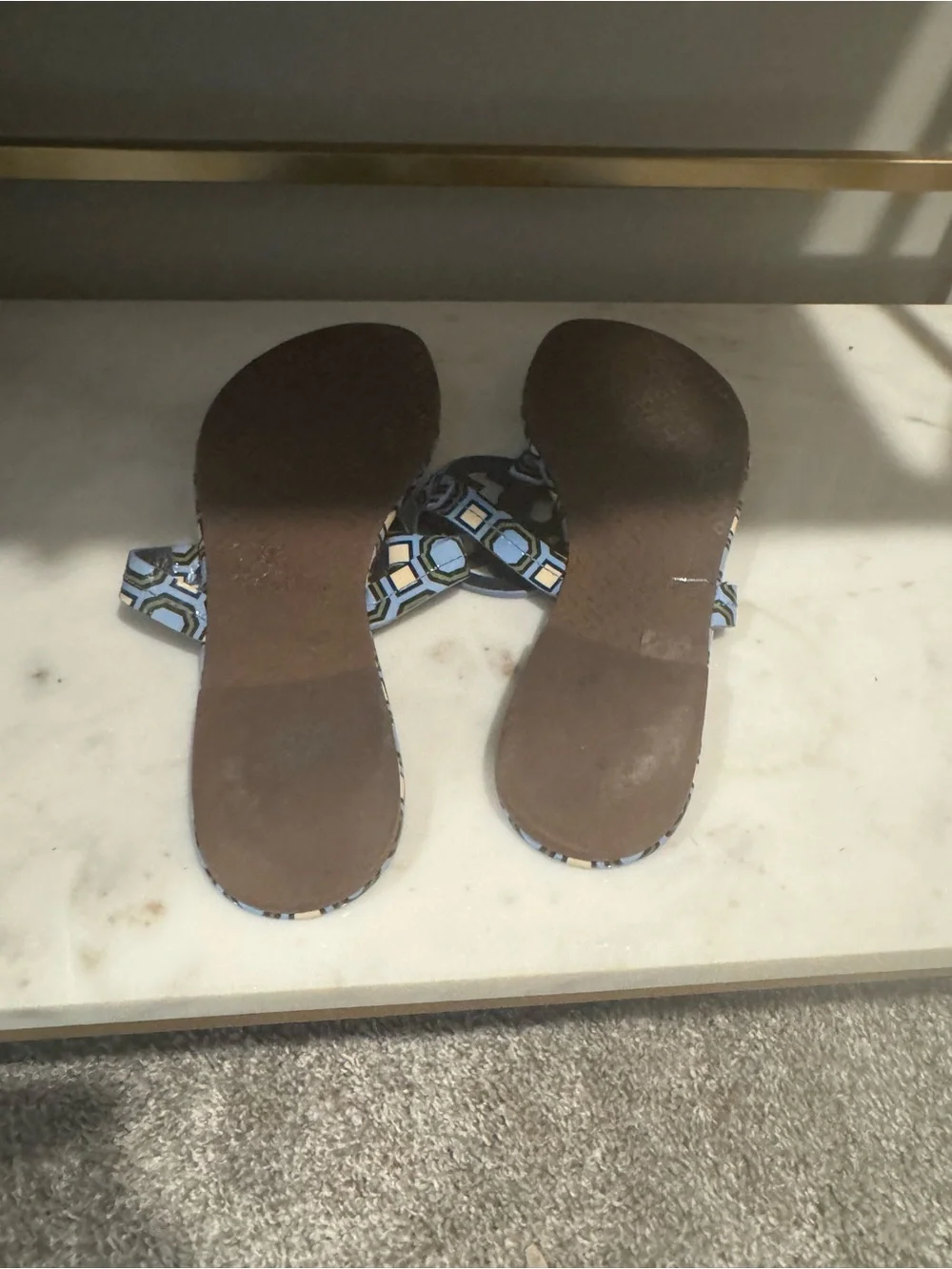 Tory Burch Blue Geometric Logo Thong Sandals